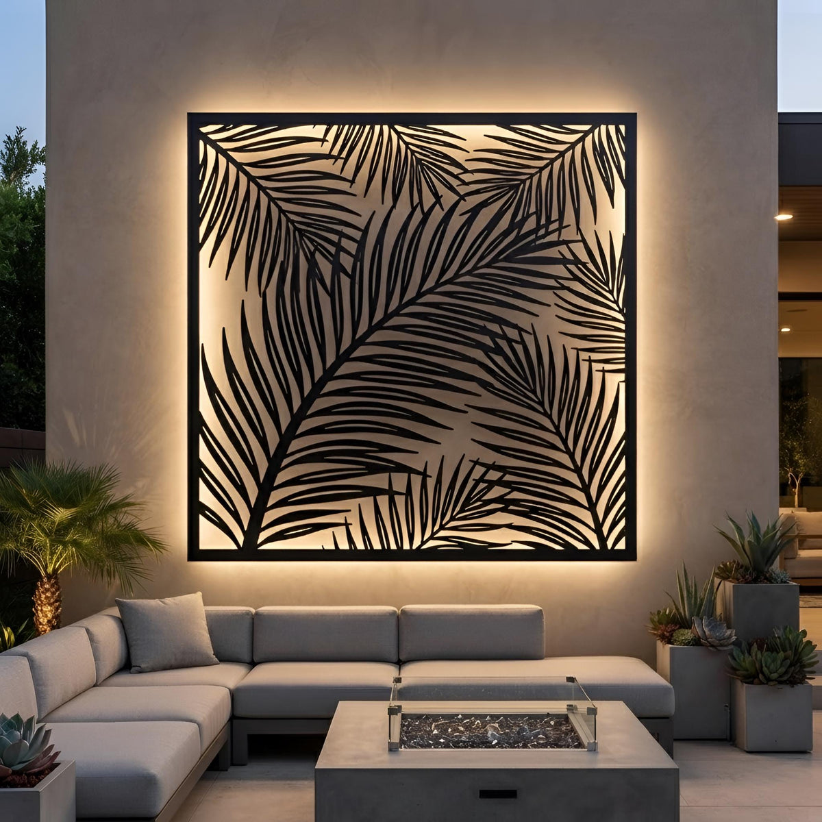 LED Palm Leaf Metal Wall Art - Tropical LED Wall Decor - Backlit Metal Sign - Outdoor Patio Decor, Modern Botanical Wall Art