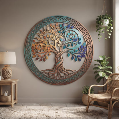 Celtic Tree of Life Metal Wall Art - Sun and Moon Wall Decor - Celtic Knot Wall Art - Nature Decor, Boho Wall Art, Spiritual Gift