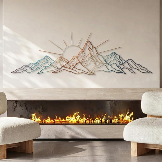 Mountain Metal Wall Art, Sunrise Mountain Decor, Modern Rustic Home Decor