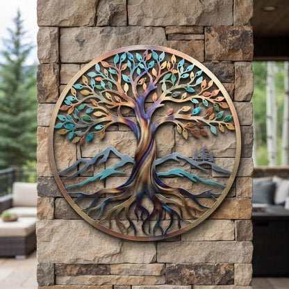 Tree of Life Metal Wall Art, Mountain Nature Decor, Rustic Cabin Wall Decor