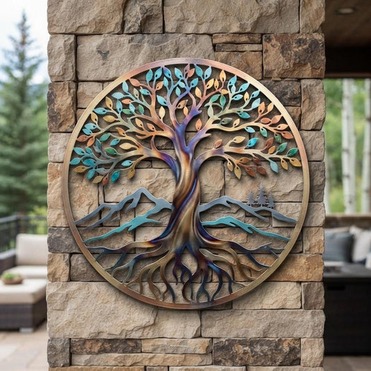 Tree of Life Metal Wall Art, Mountain Nature Decor, Rustic Cabin Wall Decor