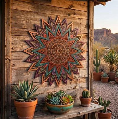 Mandala Metal Wall Art, Boho Flower Wall Decor, Outdoor Garden Decoration