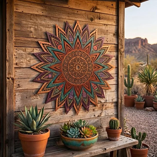 Mandala Metal Wall Art, Boho Flower Wall Decor, Outdoor Garden Decoration