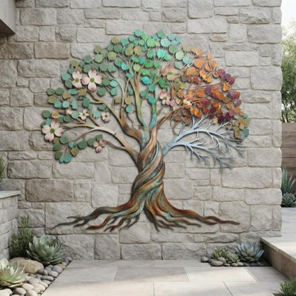 Tree of Life Metal Wall Art, Four Seasons Tree Decor, Colorful Nature Wall Art