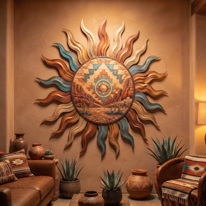 Southwestern Sun Wall Art, Desert Metal Decor, Rustic Western Home Decor