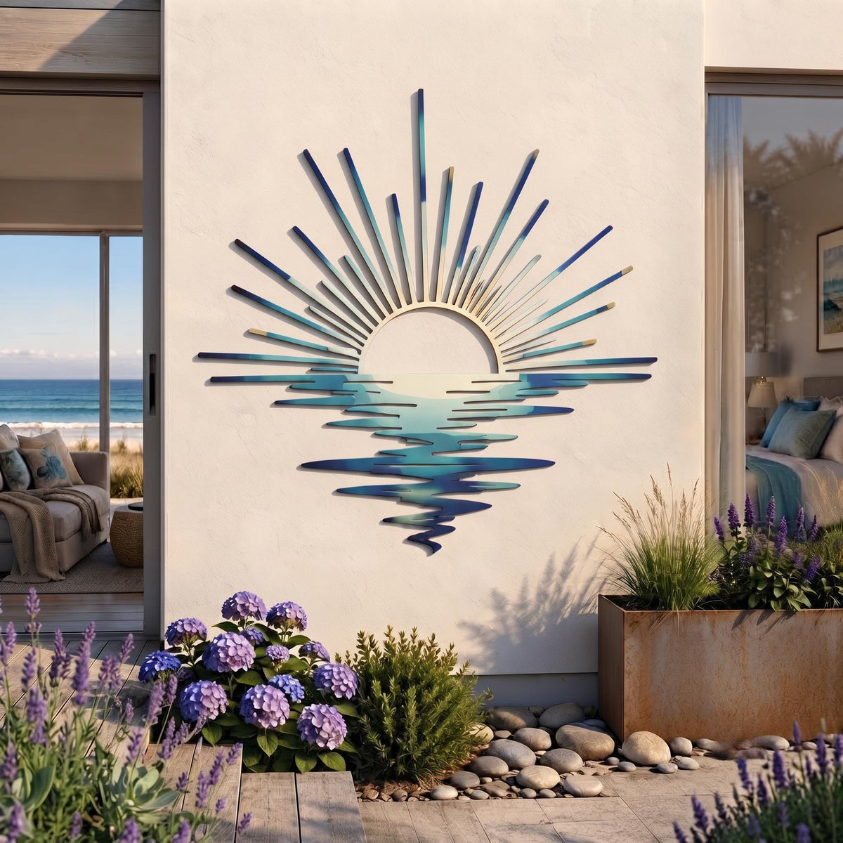 Ocean Sun Wall Art, Modern Coastal Decor, Beach House Metal Wall Art
