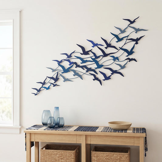 Flying Birds Metal Wall Art, Flock of Birds Decor, Modern Coastal Wall Sculpture