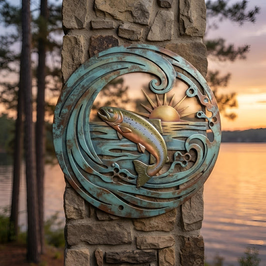 Trout Metal Wall Art, Fishing Cabin Decor, Rustic Lake House Sign