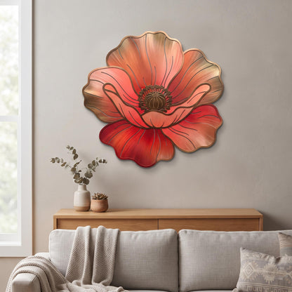 Poppy Flower Metal Wall Decor, Red Floral Wall Art, Botanical Home Decoration