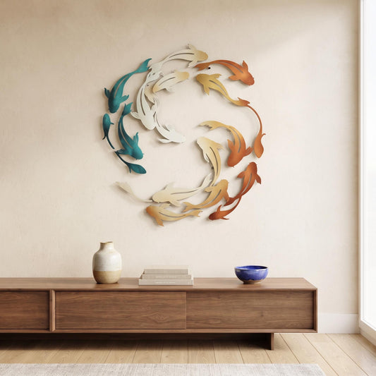 Koi Fish Metal Wall Art, Japanese Zen Wall Decor, Asian Home Decoration