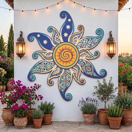 Boho Sun Metal Wall Art, Colorful Celestial Decor, Outdoor Patio Wall Art