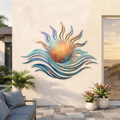 Sun and Ocean Metal Wall Art, Coastal Wave Decor, Beach House Wall Art