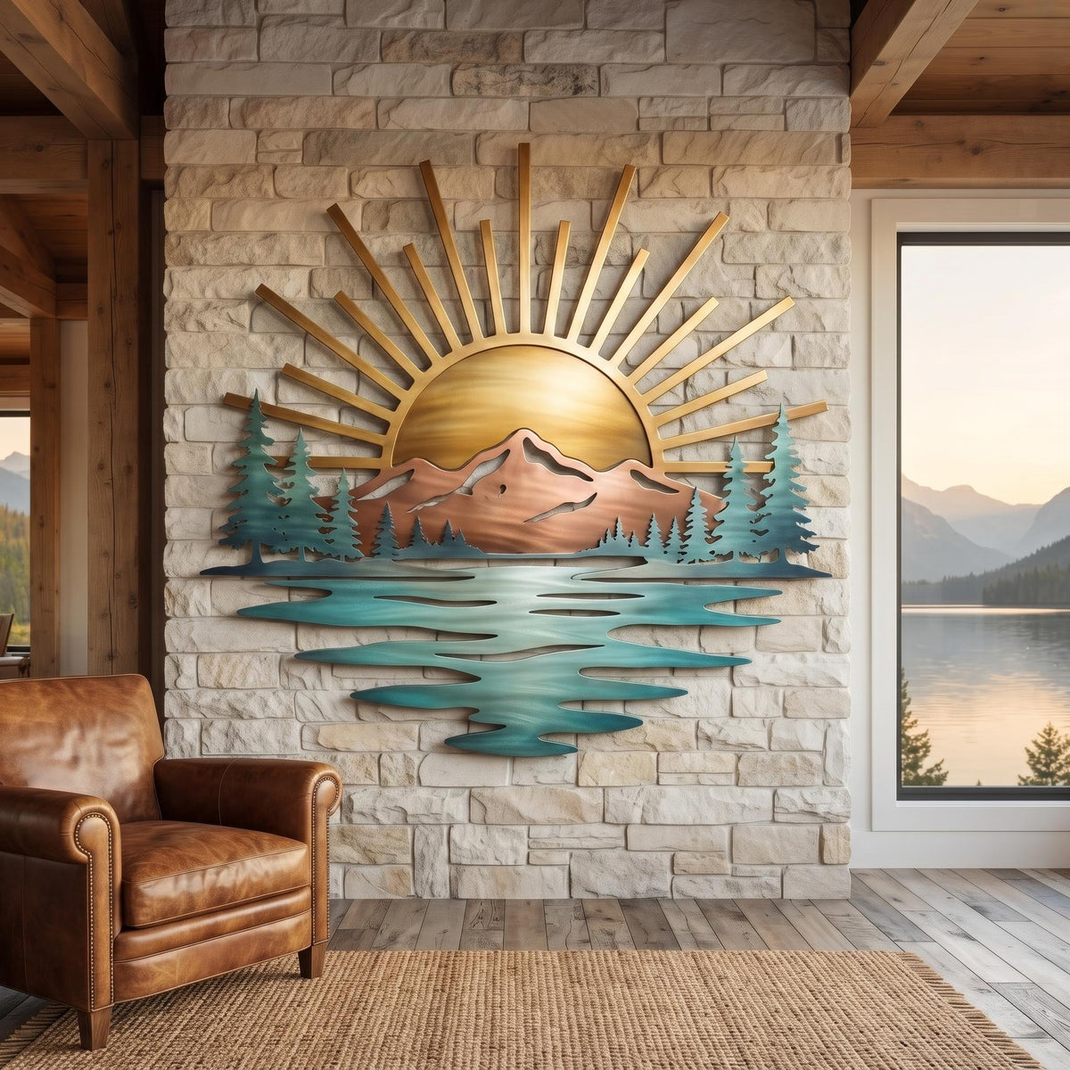Mountain Metal Wall Art - Lake House Decor - Sunset Metal Wall Art - Cabin Wall Decor, Nature Wall Art, Rustic Lodge Decor
