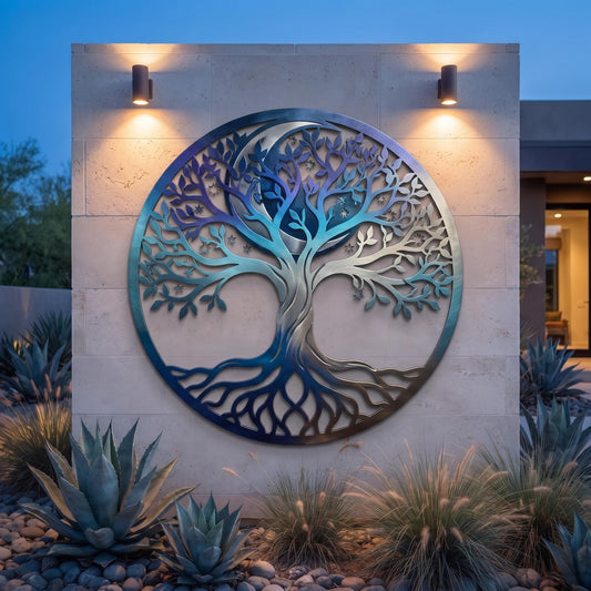 Celestial Tree of Life Wall Art - Metal Tree Wall Decor - Moon and Stars Decor - Outdoor Metal Art, Garden Wall Art, Nature Decor