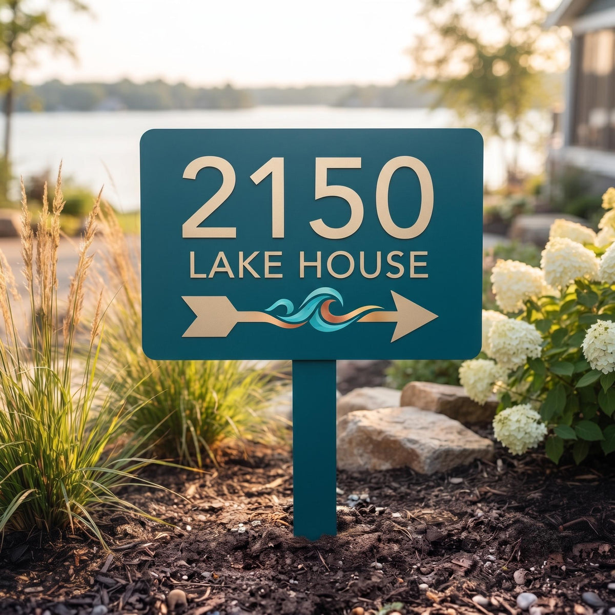 Lake House Address Sign - Custom Metal Sign - House Number Plaque - Lake House Decor, Outdoor Yard Sign, New Home Gift