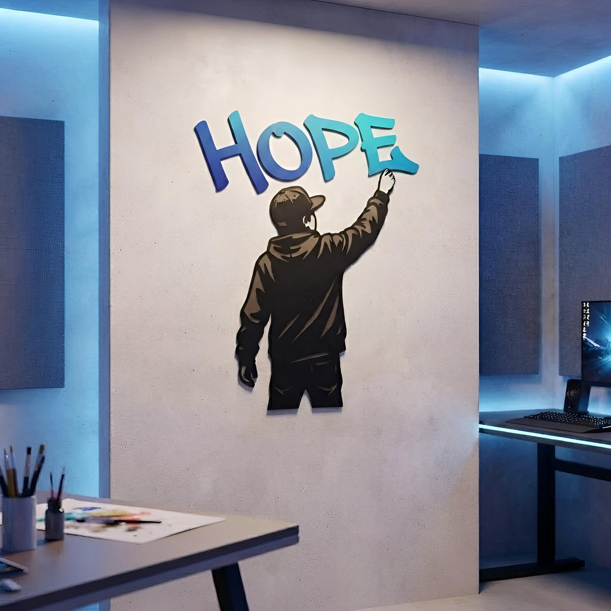 Hope Metal Wall Art - Graffiti Wall Decor - Inspirational Metal Sign - Urban Street Art, Motivational Decor, Positive Wall Art