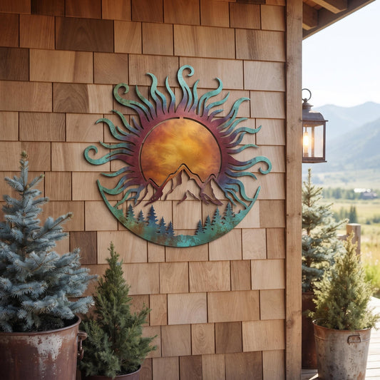 Mountain Sun Metal Wall Art - Mountain Wall Decor - Sun Metal Wall Art - Cabin Decor, Rustic Outdoor Decor, Nature Wall Art, Lodge Decor