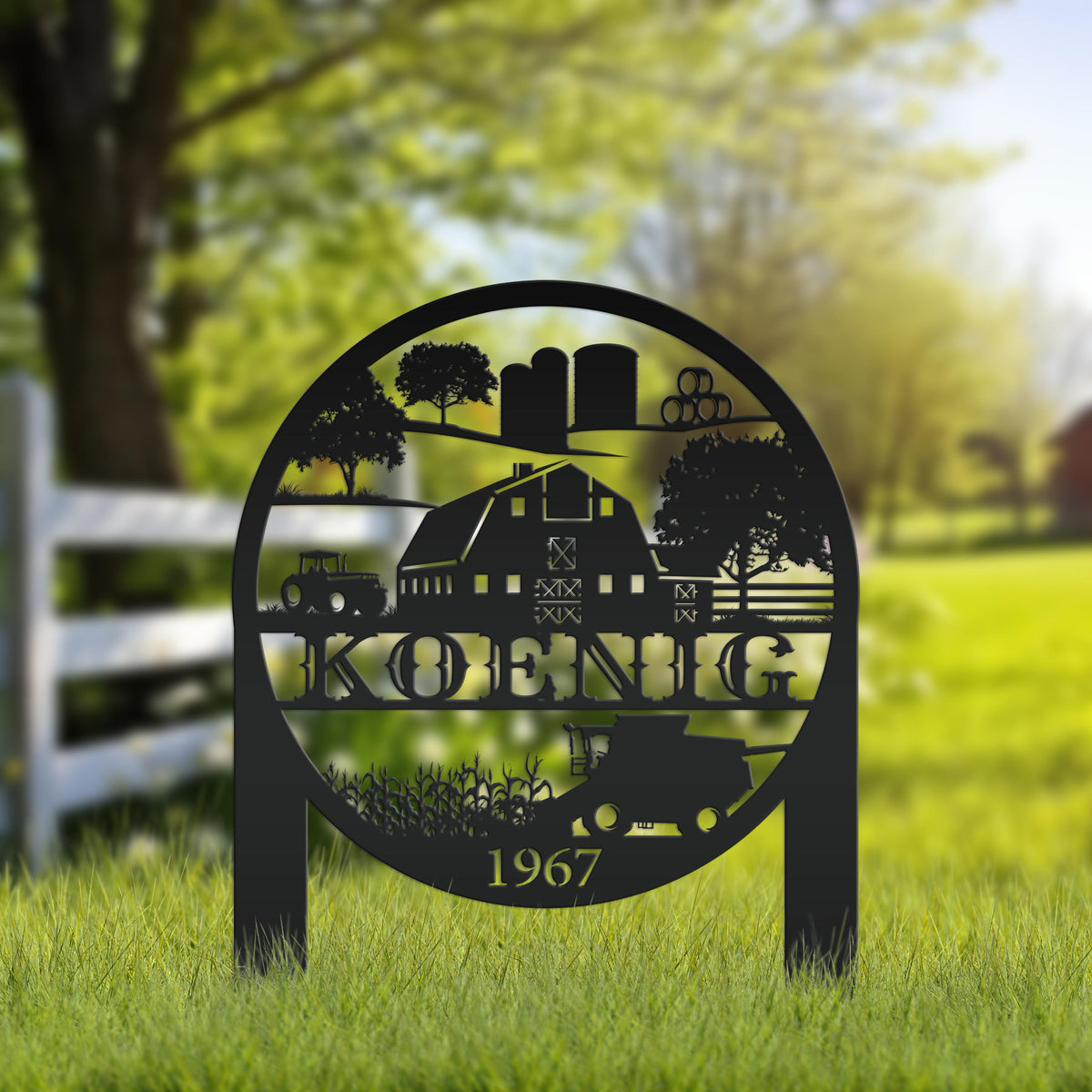 Custom Farm Scene Metal Garden Stake - Unique Home Decor - Charming Country Farming Yard Ornament - Rustic Outdoor Sign - Housewarming Gift