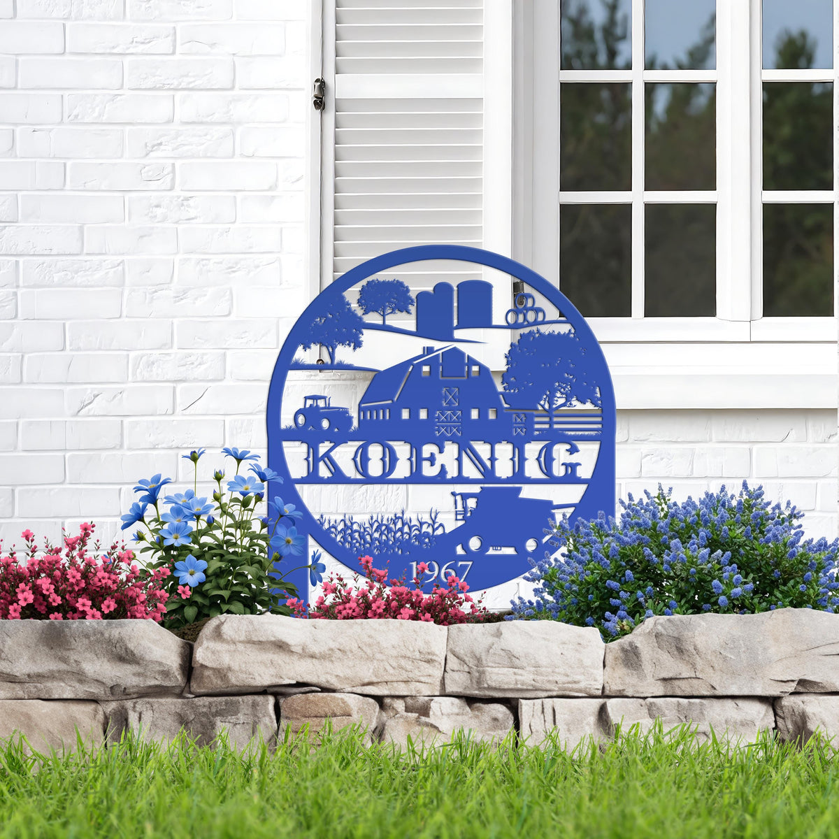 Custom Farm Scene Metal Garden Stake - Unique Home Decor - Charming Country Farming Yard Ornament - Rustic Outdoor Sign - Housewarming Gift