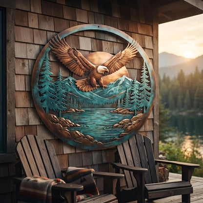 Metal Eagle Wall Sign, Mountain Cabin Decor, Wildlife Lodge Wall Art