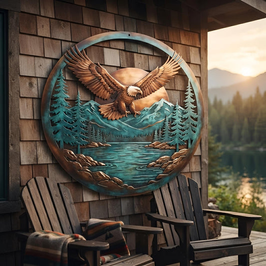 Metal Eagle Wall Sign, Mountain Cabin Decor, Wildlife Lodge Wall Art