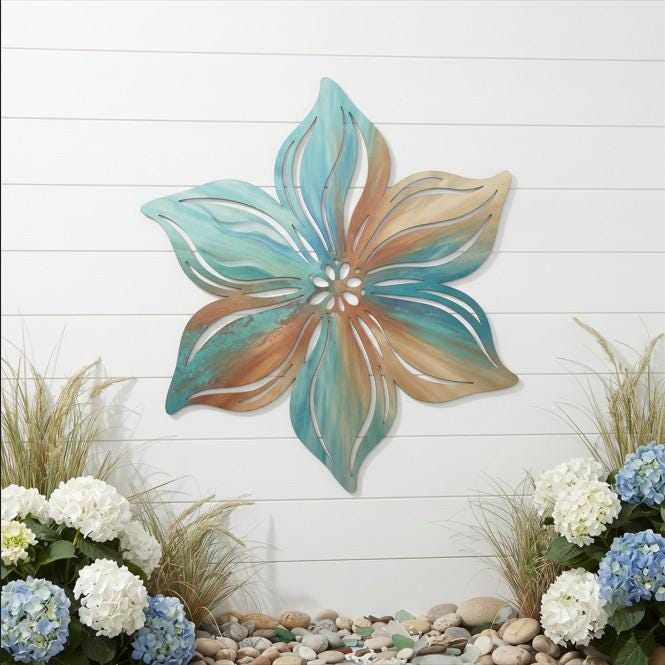 Metal Flower Wall Art, Outdoor Floral Garden Decor, Large Patio Wall Art