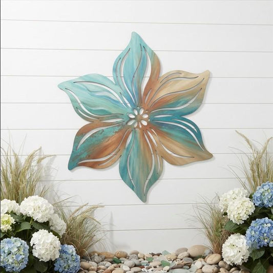 Metal Flower Wall Art, Outdoor Floral Garden Decor, Large Patio Wall Art