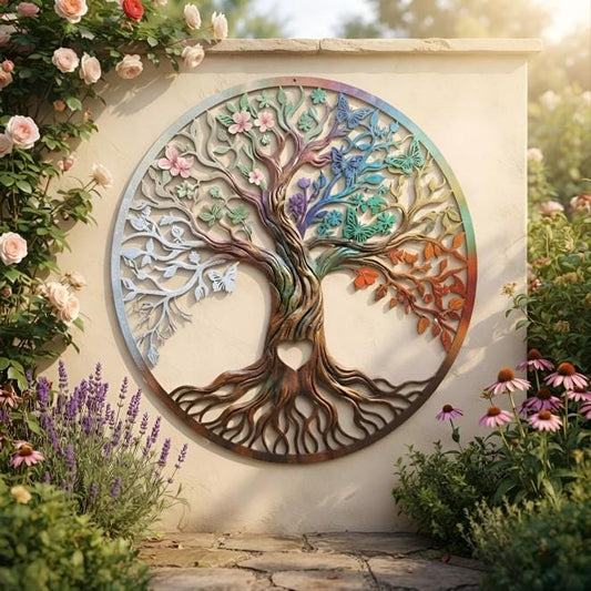 Colorful Tree of Life Art - Metal Wall Decor - Outdoor Garden Art - Butterfly Wall Decor, Nature Decor, Housewarming Gift