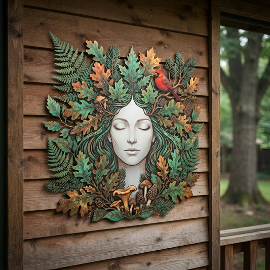 Green Woman Metal Wall Art - Forest Goddess Decor - Mother Nature Wall Art - Woodland Decor, Botanical Wall Art, Cottagecore Decor