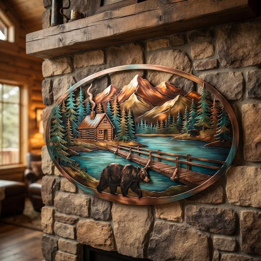 Bear Metal Wall Art, Mountain Cabin Decor, Rustic Wildlife Wall Art