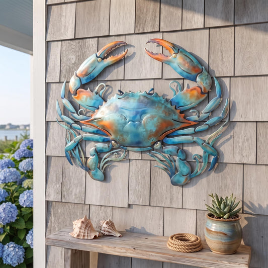 Crab Metal Wall Decor, Beach House Decor, Coastal Sea Life Art