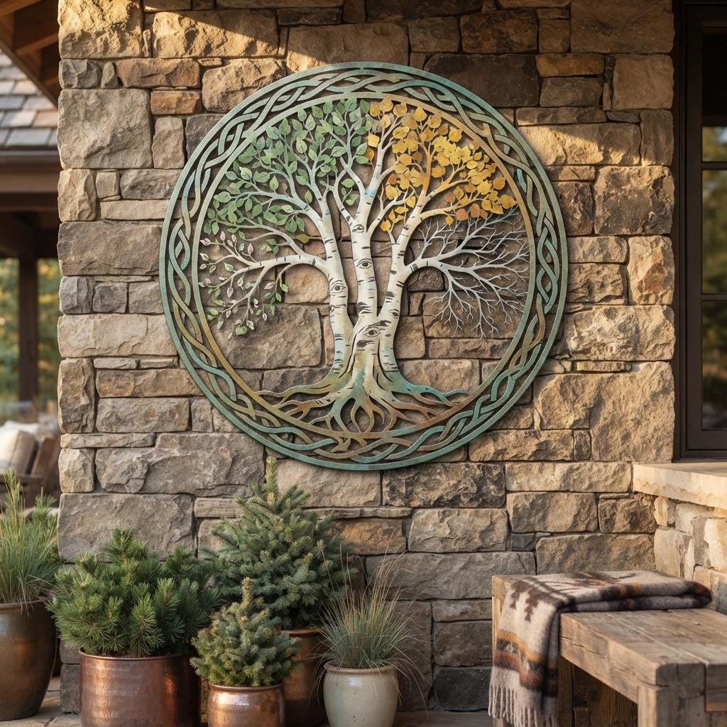 Celtic Tree of Life Metal Wall Art, Four Seasons Tree Decor, Nature Wall Art