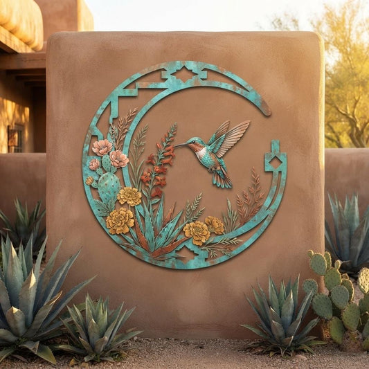 Southwestern Hummingbird Decor, Outdoor Metal Wall Art, Desert Garden Decor