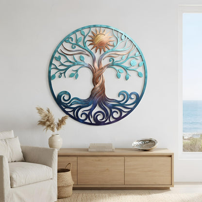 Coastal Tree of Life Metal Wall Art, Ocean Wave Decor, Beach House Wall Art