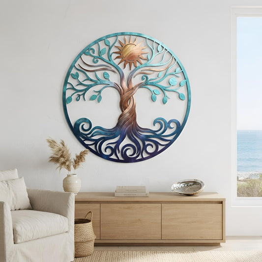 Coastal Tree of Life Metal Wall Art, Ocean Wave Decor, Beach House Wall Art