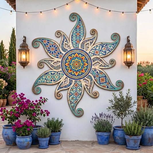 Mandala Sun Wall Decor, Bohemian Metal Art, Colorful Patio and Garden Decor