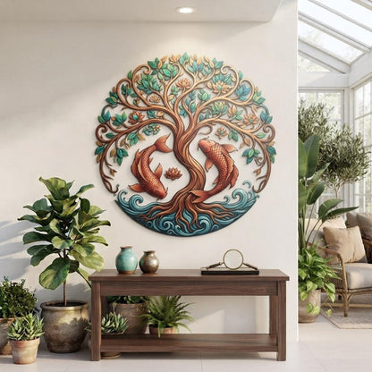 Koi Fish Metal Wall Art - Tree of Life Wall Decor - Japanese Koi Decor - Nature Wall Art, Zen Home Decor, Asian Wall Decor