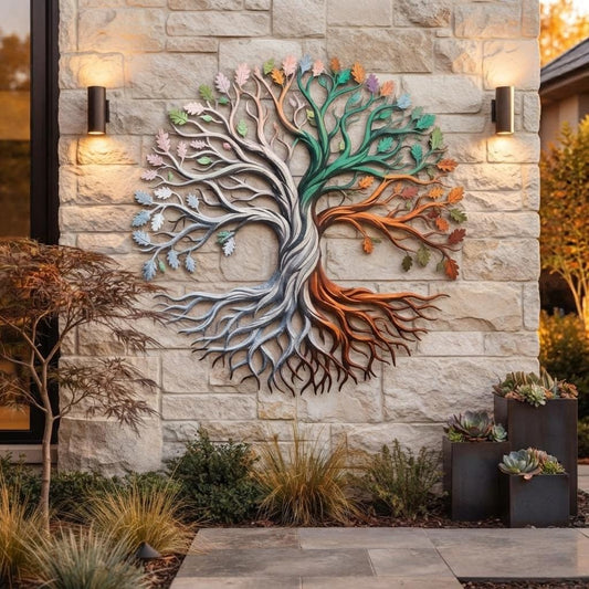 Colorful Tree Metal Wall Art - Tree of Life Decor - Four Seasons Tree Sign - Nature Metal Art, Patio Wall Decor, Garden Lover Gift