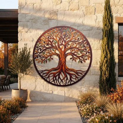 Autumn Tree of Life Wall Art - Metal Tree Wall Decor - Outdoor Metal Art - Fall Garden Decor, Nature Wall Art, Housewarming Gift