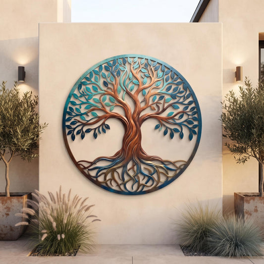 Metal Tree of Life Decor - Colorful Tree Wall Art - Outdoor Metal Art - Nature Wall Decor, Garden Wall Art, Rustic Home Decor