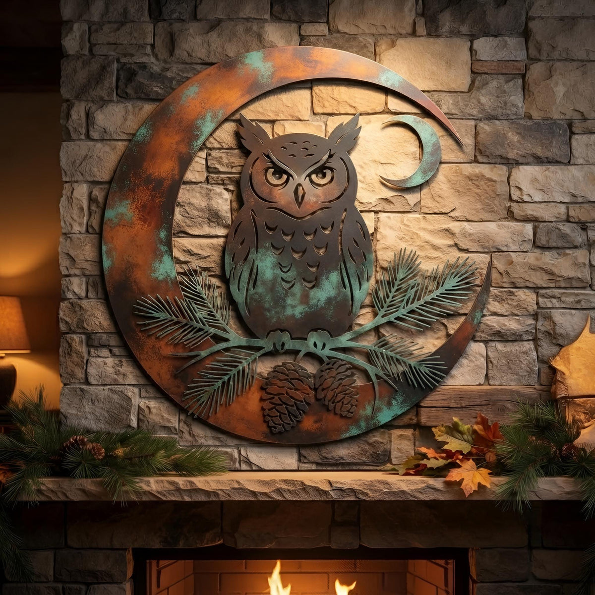 Owl Metal Wall Art - Crescent Moon Wall Decor - Rustic Owl Decor - Woodland Wall Art, Cabin Decor, Nature Wall Decor, Owl Lover Gift
