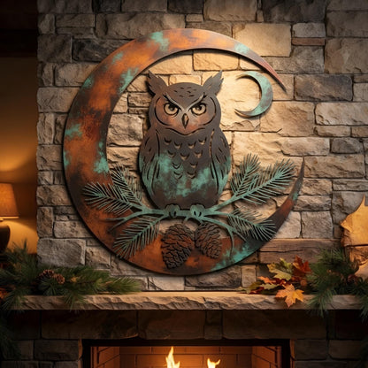 Owl Metal Wall Art - Crescent Moon Wall Decor - Rustic Owl Decor - Woodland Wall Art, Cabin Decor, Nature Wall Decor, Owl Lover Gift